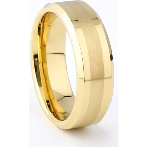 8mm Gold Tungsten Carbide Rings Wedding Band Beveled Two Tone Comfort Fit Lovers Alliance Couple Ring Anniversary
