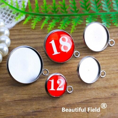 Stainless Steel 30pcs Fit 8mm 10mm 12mm 14mm Earring Base Cabochon Ear Setting Plated Round Cameo Blank Tray Hole (With Plug)