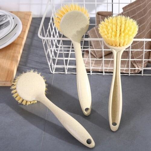 Hot-Selling Kitchen Cleaning Dishwashing Pot Brush Can Be Hanging Non-Stick Oil Long-Handled Wheat Straw Pot Washing Tool