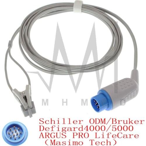 Masimo Tech for spo2 Sensor of Schiller ODM/Bruker Defigard 4000/5000 ARGUS PRO LifeCare Monitor Oximetry Cable,Finger/Ear 12pin
