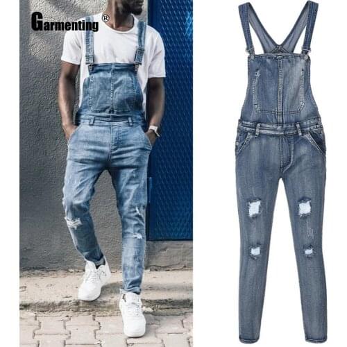 Plus Size Mens Jeans Latest Hole Ripped Denim Overalls Fashion 2021 European and American style Strappy Trouser Mens Garmenting
