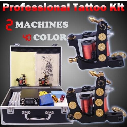Professional complete tattoo kit kit tattoo machine liner and shader 2 top tattoo gun 40 color inks YLT-45