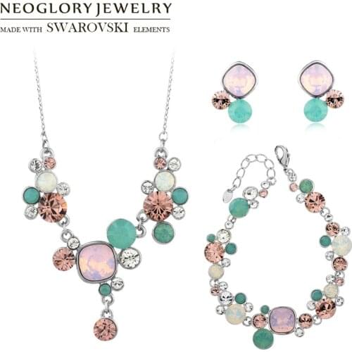 Neoglory Crystal & Rhinestone Jewelry Set Colorful Necklace & Earrings & Bracelet Gift Embellished With Crystals From Swarovski
