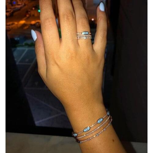 Enamel evil eye ring bracelet jewelry set turkish lucky design fashion Rose gold color trendy bangle rings set for lady