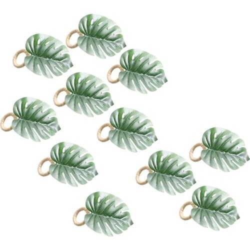 New Monstera Napkin Rings Set of 10, Faux Palm Tree Napkin Ring, Green Leaf Serviette Buckles Holder for Table Setting