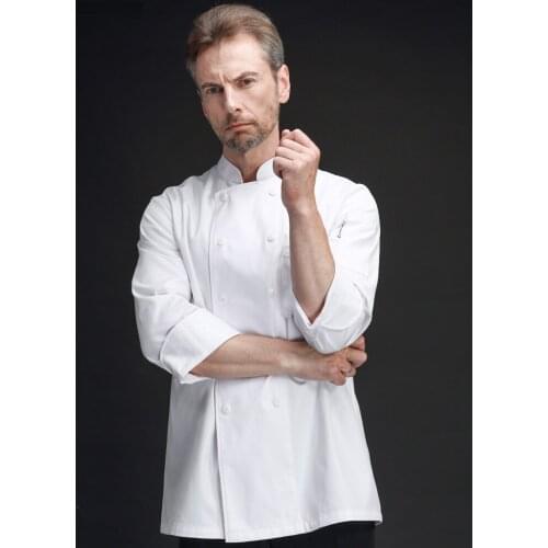 Fall/Winter Long Sleeve Black Chef Jacket with Apron Restaurant Kitchen Cook Clothing Hotel Chef Master White Coat +Apron Set