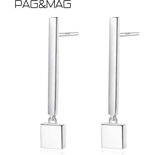 PAG&MAG Genuine 925 Sterling Silver Geometric Drop Earrings Elegant Silver 925 Wedding Engagement Jewelry For Women SE0076