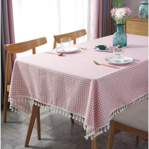 Cotton Linen Tablecloths with Tassel for Rectangle Tables Heavyweight Burlap Table Cover for Kitchen Dinning Tabletop Decoration
