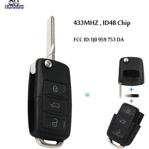 Folding Remote Key 3 Button 434MHz With ID48 Chip For Volkswagen 1J0 959 753 DA