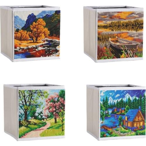 DIY Diamond Painting Folding Storage Box four seasons Landscape Resin Storage Box Diamond Manual Craft Wedding Gift
