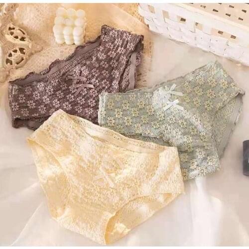 Sweet Flower Panties Cotton Womens Underwear Sexy Female Underpants Brief Mid Rise Seamless Lingerie for Girl