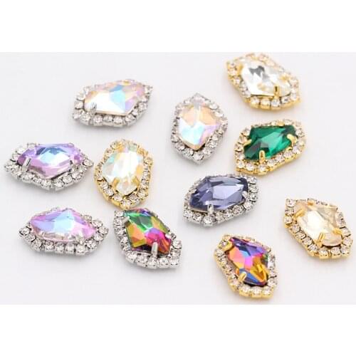 Irregular Shape Claw Base Rhinestones Strass Crystals Stones Sets Golden Base Sew on Stones For Clothes Shoes Sewing Accessories