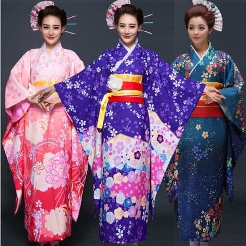 3 color Kimono Yukata Haori With Obi Novelty Party Dress performance dance costumes with Accessories One Size