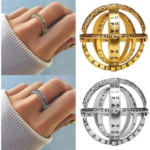 Vintage Astronomical Ball Couple Rings For Women Men fashion Universe ball finger rings Gold Silver Color Rotate Cosmic letter
