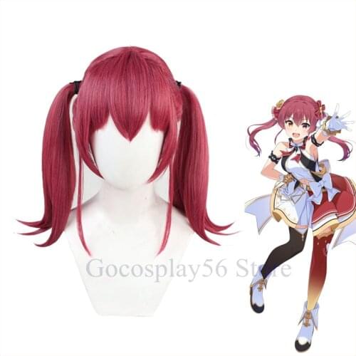 VTuber Houshou Marine Wig Hololive Girls Youtuber Cosplay Long Straight Ponytails Synthetic Hair Role Play Free Wig Cap