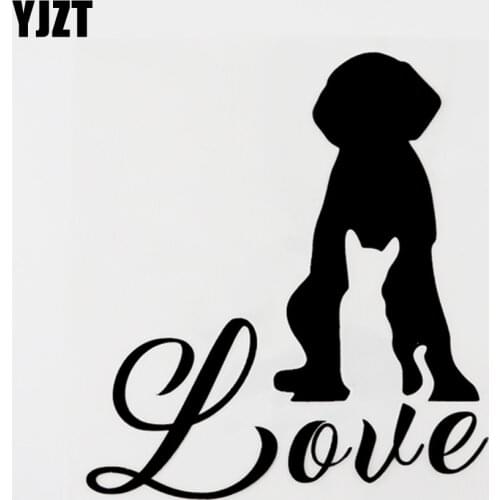 YJZT 13.6CM×15CM Creative Graphical Animal Cat Dog Love Vinyl Car Sticker Decal Black/Silver 8C-0729