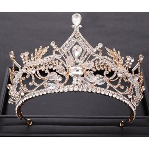 Vintage Crystal Rhinestone Big Baroque Crown Bridal Wedding Tiara King Diadem Headpiece Women Beauty pageant Hair Jewelry