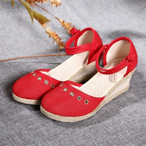 YourSeason Summer Ladies Linen 6cm Wedge Espadrilles Shoes Handmade Close Toe Women Casual Platform Ankle Strap Sandals Bohemian
