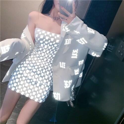 Women Streetwear White Blzers Coat Fluorescence Print Long Sleeve Suit Spring Autumn Fashion Blazer Jacket Outwear Lady Tops