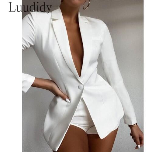 Women Casual Suit Solid Color Single Button Long Sleeve Blazer Coat & Shorts 2 Piece Set