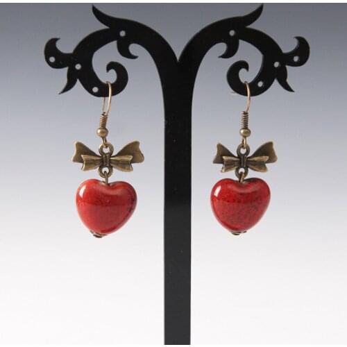 12 Pairs/Lot Ethnic Earrings Jewelry Big Drop Dangle Earring Heart Shaped Ceramic Beads Hollow Flower Double Bowknot Eardrop