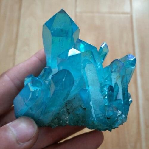120-140g Sky blue Aura Crystal Cluster Angel Wand Points Natural Raw Clear Quartz Rough Healing Topaz Lemurian Seed Prism Charms
