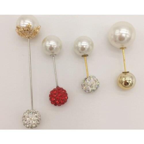 20pcs Large Size Fashion Rhinestone Double Head Pearl Safety Pins For Garment Wedding Dress Women Cardigan Gold Safety Pin