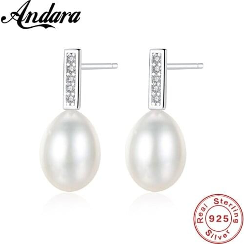 2018 New 925 Sterling Silver White Freshwater Pearl Stud Earrings Fine Jewelry Sterling Silver Jewelry
