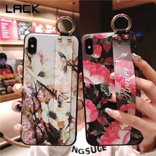 LACK 3D Relief Colorful Flowers Phone Case For iphone X XS Max XR 6 6S 7 8 Plus Cover Wrist Strap Hand Band Stand Soft Cases