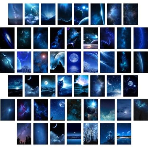 50pcs Blue Sky Wall Collage Kit Galaxy Stars Wall Art Postercard Collect Picture Aesthetic Nature Nebula Universe Hoom Decor