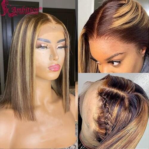 Ambition Highlight 4/27 Color Bob Lace Font Wigs Preplucked Lace Hair Wig for Women Ginger Human Hair Closure Wigs Bleached Knot