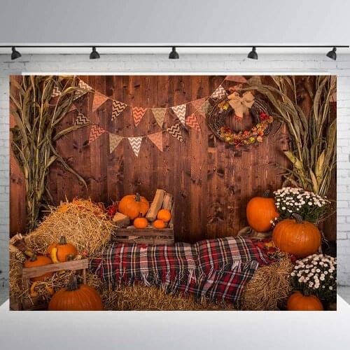 BEIPOTO Autumn Thanksgiving Day party Backdrop photography background Vintage wood wall pumpkin haystack baby newborn propsB-422