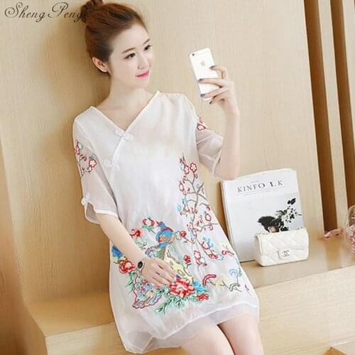 2018 summer qipao retro cheongsam chinese traditional Embroidery Peacock knee-length dress chinese qipao dresses Q171