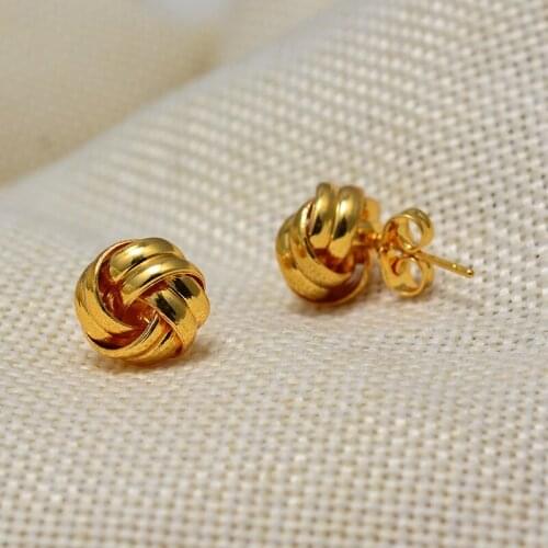 Dubai Arab Button type Ethiopian Gold Color Earrings for Women Girls African Ethnic Earring Mom Wedding Jewerlry Gifts