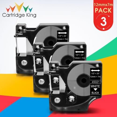 3PCS 45021 1/2" 12mm White on Black Labeling Tape 45021 Compatible for Dymo D1 LabelPoint 100 150 200 250 300 350 Label Maker