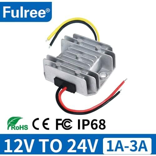 Fulree® 12V to 24V 1A 2A 3A 72W DC DC Step Up Voltage Car Power Converter 12 Volt to 24 Volt 3 Amps 72 Watts Boost Regulator