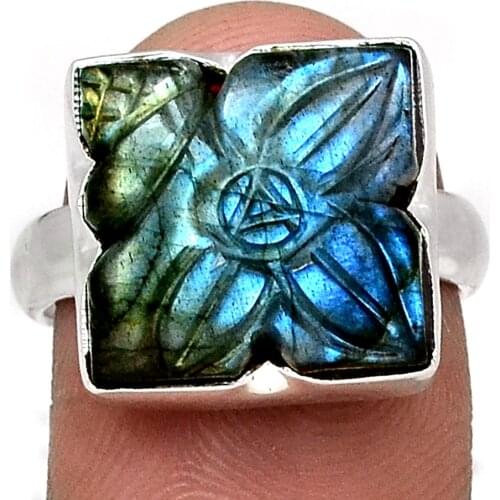 Genuine Carved Labradorite Ring 925 Sterling Silver, USA Size : 8.25 , AR4334
