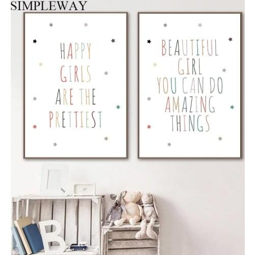 Colorful Nursery Quotes Canvas Wall Art Child Poster Print Minimalist Painting Decorative Picture Baby Girl Bedroom Decoration