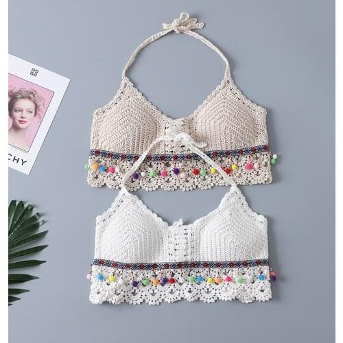 Lace Hand hook hollow sexy camisole bikini bra tube top women Knitted vest Female sleeveless shirt short sexy summer bra Sling