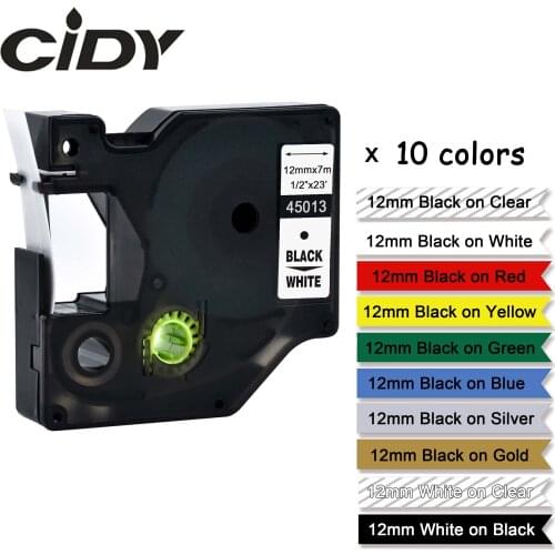 Cidy 10pcs Dymo D1 Tape 12mm 45010/45013/45016/45017/45018/45019/45020/45021/45022/45023 Laminated Label Ribbon For Dymo Printer