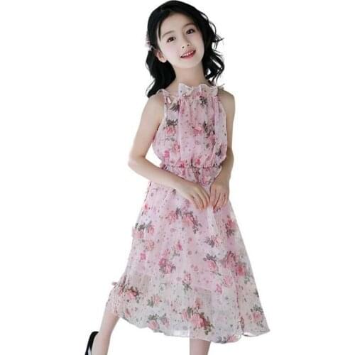 Girls floral Dress Summer Children Chiffon Dress high waist Bohemia long dresses princess Beach dress quality girl Sling clothes