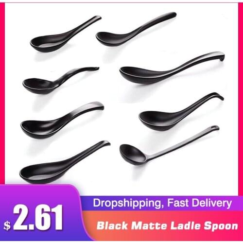 Soup Spoon Black Matte Ladle Spoon Japanese Style Hand-Pulled Noodle Tableware Anti-Fall Tortoise Shell Shaped Spoon 1.10