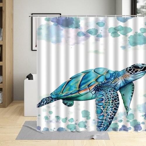 Sea Turtle Vintage Colorful Shower Curtain Waterproof Polyester Fabric Bathroom Curtains Tortoise Print Bathtub Decor With Hooks