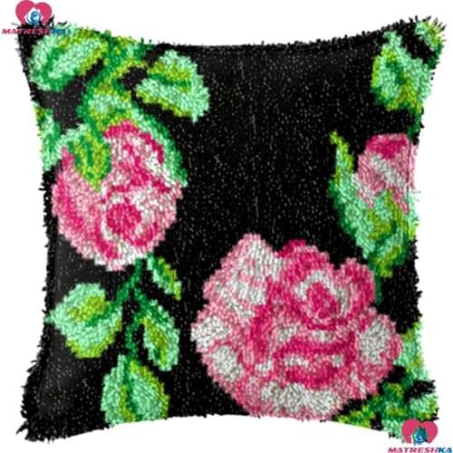 Flower Latch Hook kits Pillowcase Diy Handmade Embroidery Printed set Cushion Latch Hook Rug Kits DIY Needlework Unfinished
