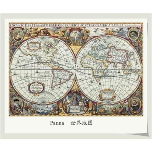 Cross Stitch Kit 11CT Medium Print Cloth Handmade Material Package World Map Decorative Painting