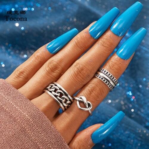 Tocona 3pcs/sets New Fashion Heart Joint Ring Sets for Women Hollow Geometric Party Bohemian Jewelry Gift Accessories 17724