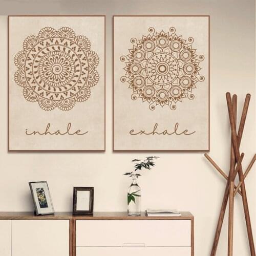 Mandala Wall Art Prints Inhale Exhale Decor Beige Bohemia Decor Canvas Painting Posters and Pictures for Living Room Home Decor