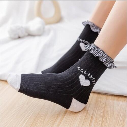 Summer Thin Tube Socks Female Japanese Socks Ins Trend Cute Lace Socks Black and White Socks Jk Girl Cotton Socks