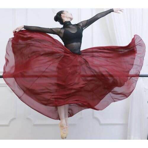 New Modern Dancer Elegant Pearl Chiffon 540 Degrees Big Swing Skirt Adult 94cm Long Style Ballet Dance Practice Skirt Female