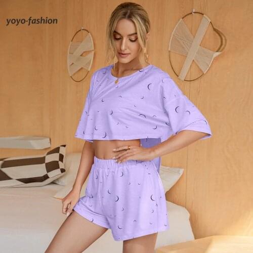 2021 Summer New Style Printed Casual And Comfortable Ladies Short-Sleeved Tops And Shorts Home Clothing Suits Ladies Clothes